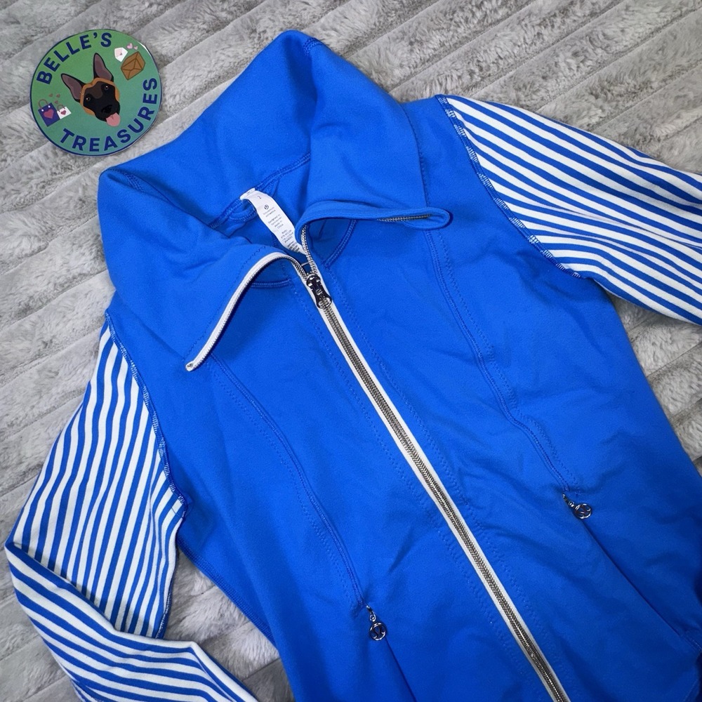 Lululemon Women's 2 Daily‎ Yoga Luon Jacket Blue White Stripe Full Zip Stretch